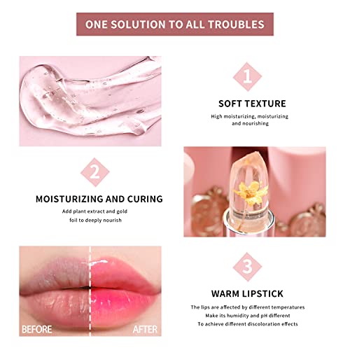 6 Pcs/Set Flower Jelly Lipstick Set Temperature Change Moisturizer Long Lasting Nutritious Balm Magic Color Change Lip Gloss - Morena Vogue