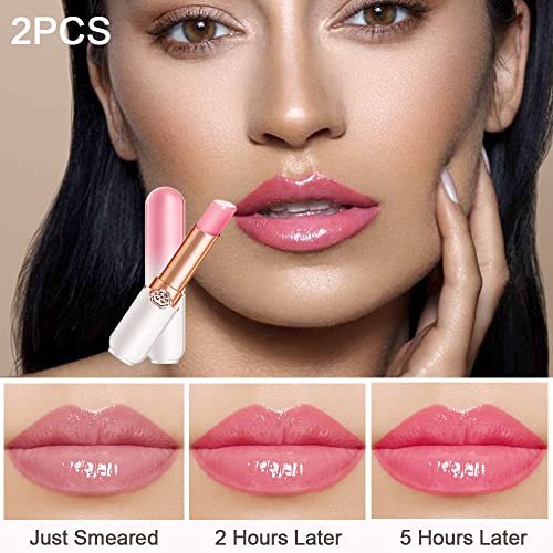 BINGBRUSH 2 Pcs Peach Color Changing Lipstick Queen,PH Mood Long Lasting Labiales Lip Gloss Lip Balm Tinted Magic Lip Stain Makeup Lipstick Set for Women - Morena Vogue
