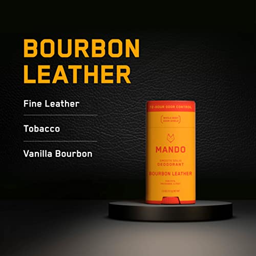 Mando Smooth Solid Stick (2.6 Ounce) + Acidified Body Wash (8.5 Ounce) - Clinically Proven to Block Odor All Day - Whole Body Safe For Pits, Packages + Feet (Bourbon Leather) - Morena Vogue