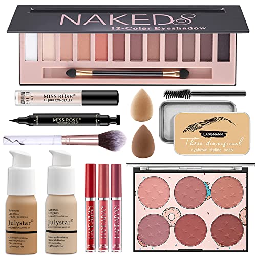 12-Color Pro Makeup Kit for Women - Eyeshadow, Foundation, Lipstick, Blush, Brushes, Eyeliner Stamp - Morena Vogue