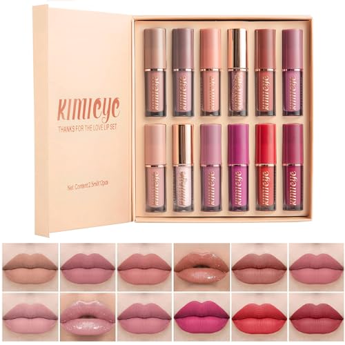 12Pcs Velvet Matte Liquid Lipstick Set, Waterproof Long Lasting Quick-drying Non-Stick Cup Nude Lip Stain Kit, Up to 24H Wear, Professional Lip Makeup Gift Kit for Women (SET A) - Morena Vogue