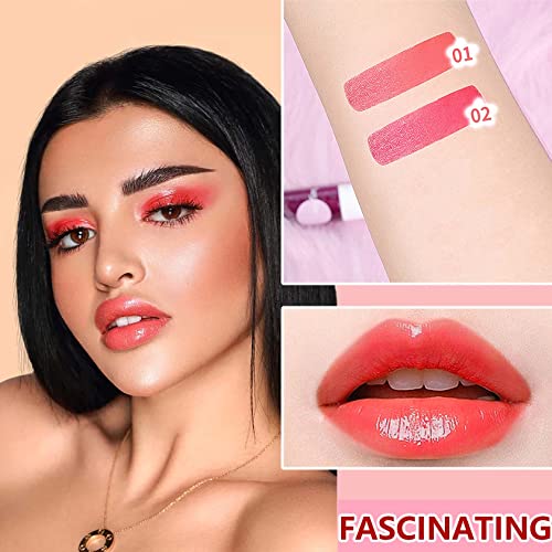 2 Colors Lip Tint Stain Set,Mini Velvet Lip Tint Watery Lip Stain Long Lasting Waterproof Moisturizing Lip & Cheek Tint,Hydrating,Natural Glossy Liquid Lipstick Lip Gloss Kits for Women - Morena Vogue