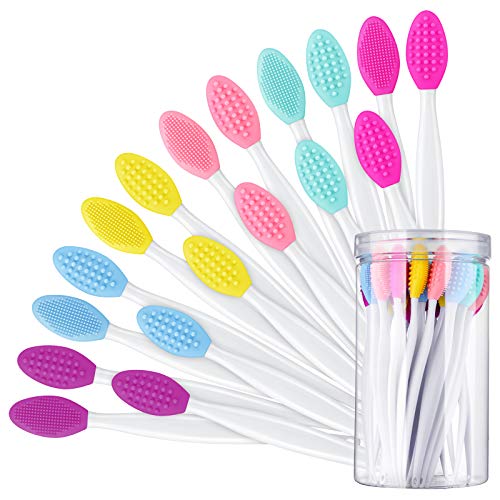 24 Pcs Silicone Exfoliating Lip Brush with Container, Double Sided Silicone Lip Scrubber Soft Cleaning Lip Brush Face Cleaning Applicator for Plump Smoother Lip Appearance (Mixed Colors) - Morena Vogue