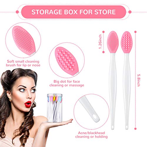 24 Pcs Silicone Exfoliating Lip Brush with Container, Double Sided Silicone Lip Scrubber Soft Cleaning Lip Brush Face Cleaning Applicator for Plump Smoother Lip Appearance (Mixed Colors) - Morena Vogue