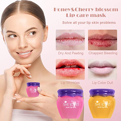 2PCS Lip Mask Overnight, Honey&Sakura Day and Night Repair Sleeping Lip Balm, Fade Lip Lines Bee Balm, Hydrating &Prevention Dry and Crack Lip Scrubs Exfoliator - Morena Vogue