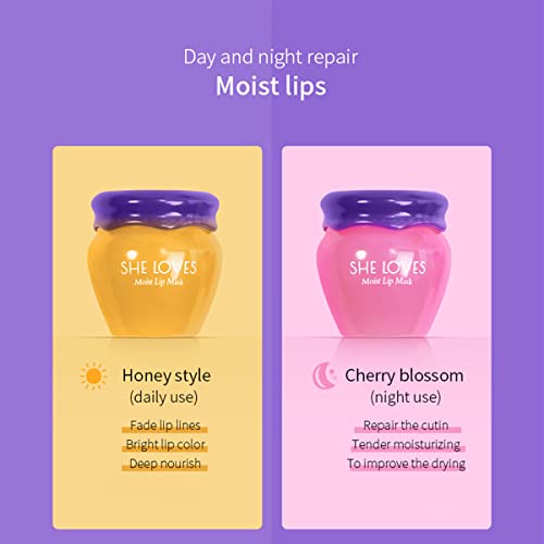 2PCS Lip Mask Overnight, Honey&Sakura Day and Night Repair Sleeping Lip Balm, Fade Lip Lines Bee Balm, Hydrating &Prevention Dry and Crack Lip Scrubs Exfoliator - Morena Vogue