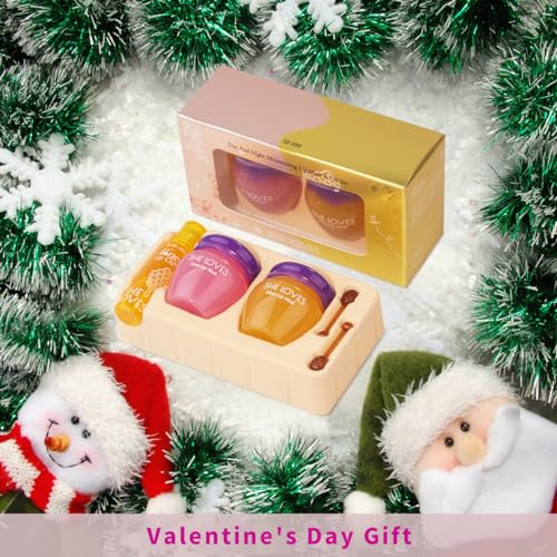 2PCS Lip Mask Overnight, Honey&Sakura Day and Night Repair Sleeping Lip Balm, Fade Lip Lines Bee Balm, Hydrating &Prevention Dry and Crack Lip Scrubs Exfoliator - Morena Vogue