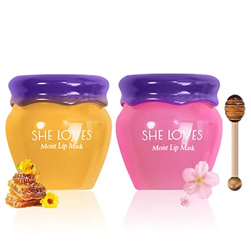 2PCS Lip Mask Overnight, Honey&Sakura Day and Night Repair Sleeping Lip Balm, Fade Lip Lines Bee Balm, Hydrating &Prevention Dry and Crack Lip Scrubs Exfoliator - Morena Vogue