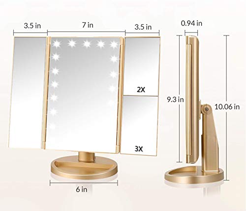 3 Folds Lighted Vanity Makeup Mirror,1X/2X/3X Magnification, 21 LED Light Bright Table Mirror with Touch Screen,180 Adjustable Rotation,Portable Travel Cosmetic Mirror - Morena Vogue