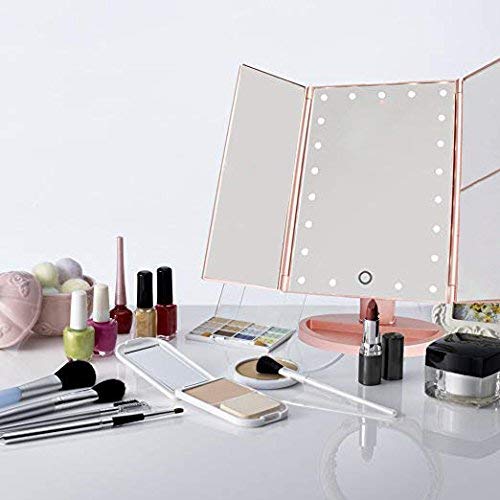 3 Folds Lighted Vanity Makeup Mirror,1X/2X/3X Magnification, 21 LED Light Bright Table Mirror with Touch Screen,180 Adjustable Rotation,Portable Travel Cosmetic Mirror - Morena Vogue