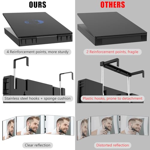 3 Way Mirror for Hair Cutting, Tri-fold Mirror for Shaver and Makeup, Height Adjustable with Two Hold Nails Self Haircut Mirror can as a Gift for Men or Women - Morena Vogue
