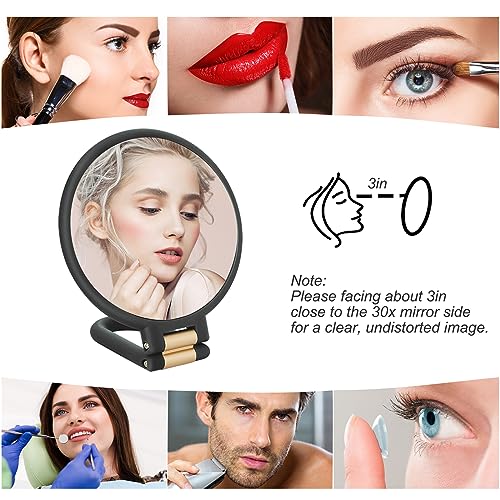 30x Magnifying Mirror, Travel Hand Mirrors with Handle - Double Side Handheld Mirror with 1X 30X Magnification & Adjustable Handle/Stand, Hand Held Foldable Travel Mirror for Makeup(Black) - Morena Vogue