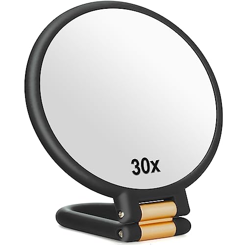 30x Magnifying Mirror, Travel Hand Mirrors with Handle - Double Side Handheld Mirror with 1X 30X Magnification & Adjustable Handle/Stand, Hand Held Foldable Travel Mirror for Makeup(Black) - Morena Vogue