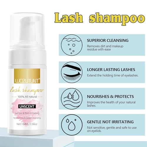 3.38 OZ Eyelash Extension Cleanser Lash Mousse Lash Shampoo for Lash Extensions, USB Mini Fan Rechargeable Electric Handheld Air Conditioning Lash Shampoo Kit Lash Brushes Cleanser Brush Wash Bottle - Morena Vogue