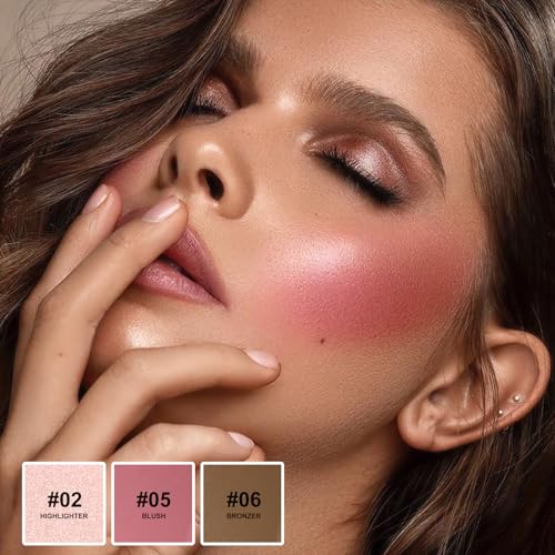 3Pcs Cream Contour Stick Makeup Kit,Shades with Highlighter Stick,Blush Stick and Bronzer Contour Stick for Sculpt the Cheeks,Long Lasting,Waterproof,Matte & Dewy Finish,LIGHT MEDIUM (#02,05,06) - Morena Vogue