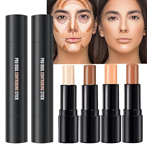 4 Colors Cream Contour Sticks Makeup Kit, Primer Face Highlighter Contouring for Beginners, Highlight and Contour Kit, Cream Concealer Makeup Blur Stick, Primer Face Corrector 1#,3# - Morena Vogue