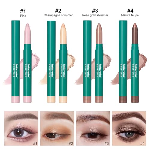 4 Colors Eyeshadow Stick, Eye Brightener Stick, Waterproof Glitter Highlighter Eye Liner, Shimmer Creamy Long Lasting Eye Shadow Makeup - Morena Vogue