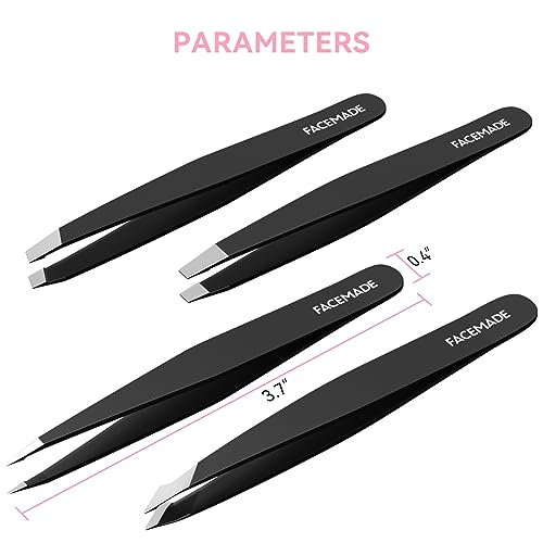 4 Pack Tweezers Set - Professional Stainless Steel Tweezers for Men and Women, Precision Eyebrow Tweezers for Facial Hair, Chin, and Ingrown Hair Removal (Black) - Morena Vogue