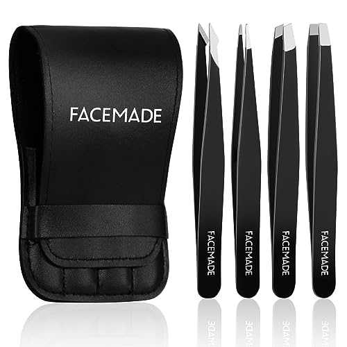 4 Pack Tweezers Set - Professional Stainless Steel Tweezers for Men and Women, Precision Eyebrow Tweezers for Facial Hair, Chin, and Ingrown Hair Removal (Black) - Morena Vogue