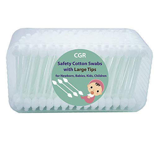 400pcs CGR Baby Safety Cotton Swabs with Large Tips for Newborn, Babies, Kids, Children, 100% Organic Cotton, White Paper Sticks, 5 Pack of 80 Swabs Total(2 Boxes and 3 Bags) - Morena Vogue