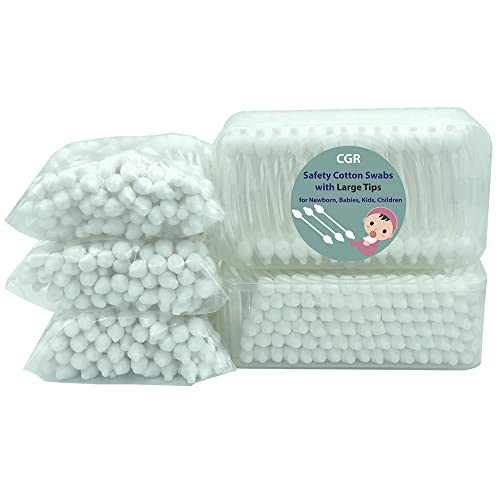 400pcs CGR Baby Safety Cotton Swabs with Large Tips for Newborn, Babies, Kids, Children, 100% Organic Cotton, White Paper Sticks, 5 Pack of 80 Swabs Total(2 Boxes and 3 Bags) - Morena Vogue