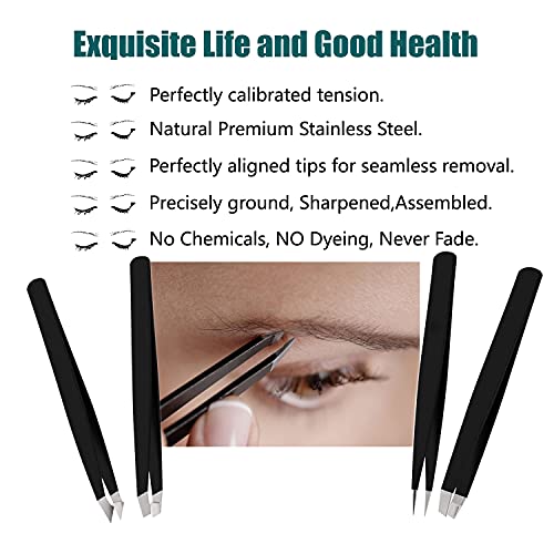 [4+1 Pieces] Tweezers Set with Travel Case, Great Precision Upgrade Professional Anti-rust Alloy Tweezers for Women & Men, Multi-purpose as Eyebrows Facial Hair Ingrown Hair Removal - Morena Vogue