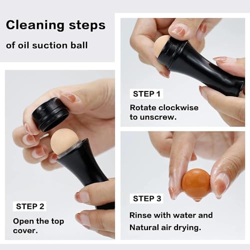 Oil-Absorbing Volcanic Face Roller set with blotting paper and 2PC Replaceable Volcanic Balls,Reusable Portable Oily Skin Control Roller, Instant Results Remove Excess Shine Rolling (Black Set)