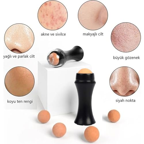 Oil-Absorbing Volcanic Face Roller set with blotting paper and 2PC Replaceable Volcanic Balls,Reusable Portable Oily Skin Control Roller, Instant Results Remove Excess Shine Rolling (Black Set)