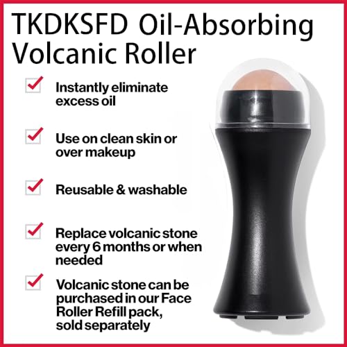 Oil-Absorbing Volcanic Face Roller set with blotting paper and 2PC Replaceable Volcanic Balls,Reusable Portable Oily Skin Control Roller, Instant Results Remove Excess Shine Rolling (Black Set)