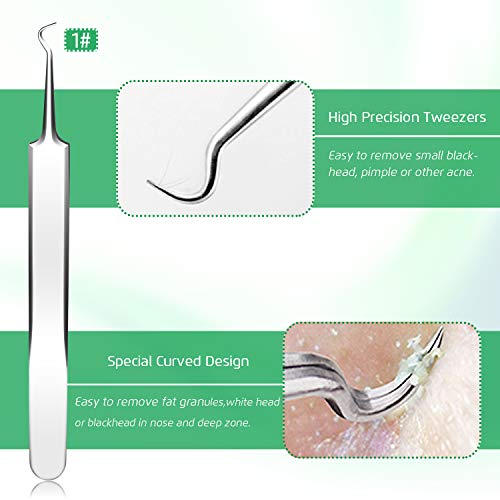 5PCS Blackhead Remover Comedone Extractor, Curved Blackhead Tweezers Kit, Professional Stainless Pimple Acne Blemish Removal Tools Kit - Morena Vogue