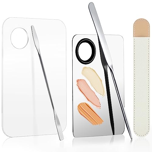 5pcs Makeup Spatula Korean Set,Including Foundation Spatula Makeup Korean Stainless Steel Makeup Palette Acrylic Cosmetic Palette (Transparent+metal) - Morena Vogue