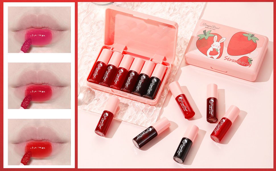 6 Colors Lip Tint Stain Set, Korean Velvet Watery Lip Stain Moisturizing Mini Liquid Lipstick, Multi-use Lip and Cheek Tint, Long lasting Non-Stick Cup Waterproof, Lip Color Makeup - Morena Vogue