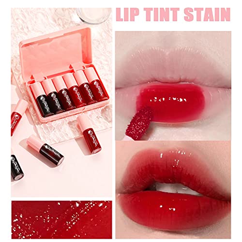 6 Colors Lip Tint Stain Set, Korean Velvet Watery Lip Stain Moisturizing Mini Liquid Lipstick, Multi-use Lip and Cheek Tint, Long lasting Non-Stick Cup Waterproof, Lip Color Makeup - Morena Vogue