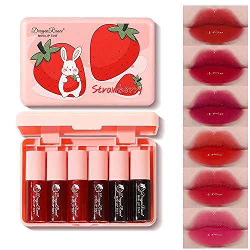 6 Colors Lip Tint Stain Set, Korean Velvet Watery Lip Stain Moisturizing Mini Liquid Lipstick, Multi-use Lip and Cheek Tint, Long lasting Non-Stick Cup Waterproof, Lip Color Makeup - Morena Vogue