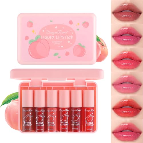 6 Colors Peach Lip Tint Stain Set, Korean Lip Tint Lip Stain Lip Gloss Mini Liquid Lipstick Set, Multi-Use Lip and Cheek Tint, Long Lasting, Waterproof, High Pigment, Vivid Color, Lip Tint Makeup - Morena Vogue