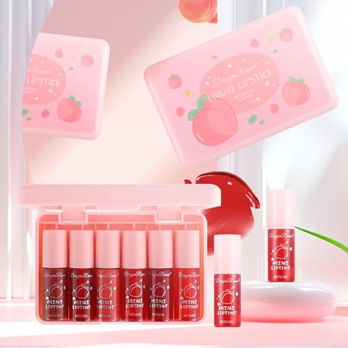 6 Colors Peach Lip Tint Stain Set, Korean Lip Tint Lip Stain Lip Gloss Mini Liquid Lipstick Set, Multi-Use Lip and Cheek Tint, Long Lasting, Waterproof, High Pigment, Vivid Color, Lip Tint Makeup - Morena Vogue