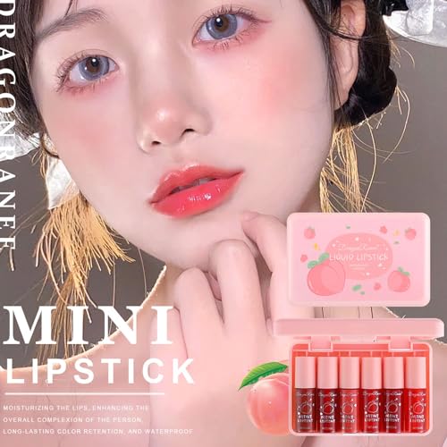 6 Colors Peach Lip Tint Stain Set, Korean Lip Tint Lip Stain Lip Gloss Mini Liquid Lipstick Set, Multi-Use Lip and Cheek Tint, Long Lasting, Waterproof, High Pigment, Vivid Color, Lip Tint Makeup - Morena Vogue