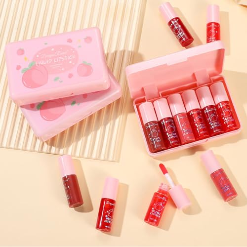 6 Colors Peach Lip Tint Stain Set, Korean Lip Tint Lip Stain Lip Gloss Mini Liquid Lipstick Set, Multi-Use Lip and Cheek Tint, Long Lasting, Waterproof, High Pigment, Vivid Color, Lip Tint Makeup - Morena Vogue