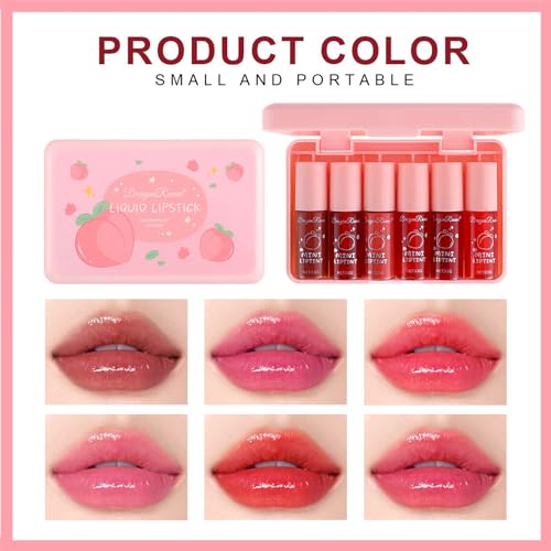 6 Colors Peach Lip Tint Stain Set, Korean Lip Tint Lip Stain Lip Gloss Mini Liquid Lipstick Set, Multi-Use Lip and Cheek Tint, Long Lasting, Waterproof, High Pigment, Vivid Color, Lip Tint Makeup - Morena Vogue