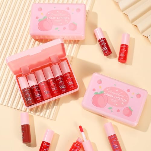 6 Colors Peach Lip Tint Stain Set, Korean Lip Tint Lip Stain Lip Gloss Mini Liquid Lipstick Set, Multi-Use Lip and Cheek Tint, Long Lasting, Waterproof, High Pigment, Vivid Color, Lip Tint Makeup - Morena Vogue