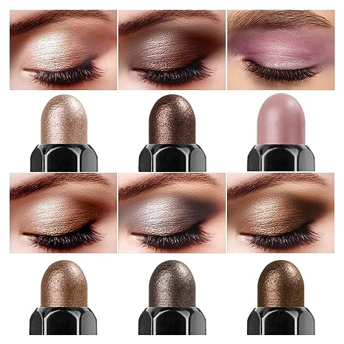 6 PCS Neutral and Brown Metallic Eyeshadow Stick Pencil Crayon,Champagne Shimmer Cream Eye Brightener Stick Highlighter Makeup,Pro Waterproof & Long Lasting - Morena Vogue