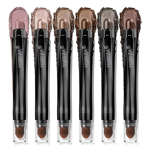 6 PCS Neutral and Brown Metallic Eyeshadow Stick Pencil Crayon,Champagne Shimmer Cream Eye Brightener Stick Highlighter Makeup,Pro Waterproof & Long Lasting - Morena Vogue