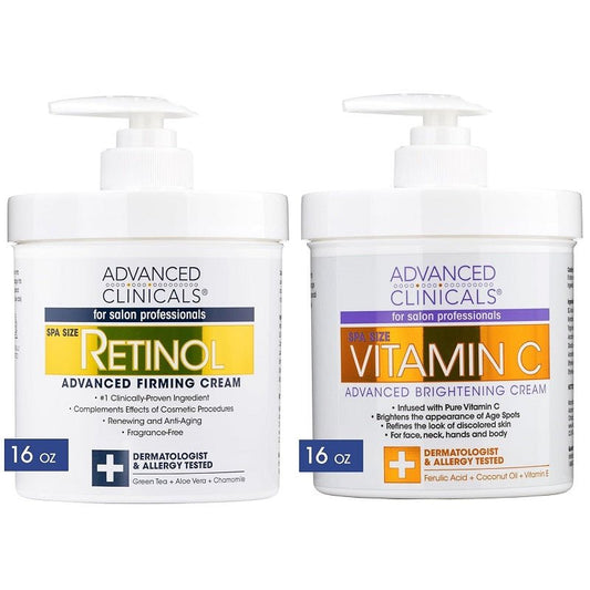 Advanced Clinicals Retinol Body Lotion + Brightening Vitamin C Cream 2pc Skin Care Set | Skin Tightening Body Moisturizer & Face Lotion | Crepey Skin Care Treatment | Skin Care Products, 2pc Set - Morena Vogue