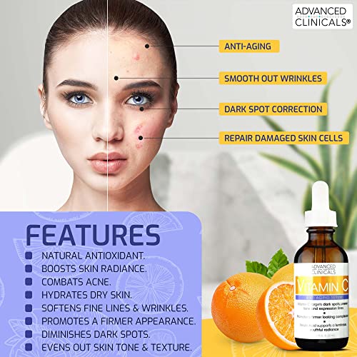 Advanced Clinicals Vitamin C Body Lotion + Potent Vitamin C Serum 2pc Bundle | Face Serum & Body Cream Brightening Skin Care Set & Kits For Wrinkles, Dark Spots, Dry Skin, & Uneven Skin Tone, 2-Pack - Morena Vogue