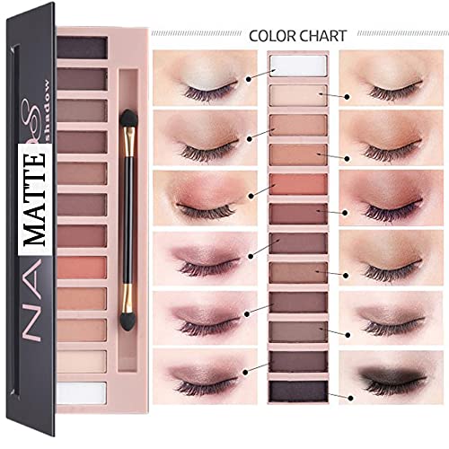 All in One Makeup Kit For Girls12 Colors Naked Eyeshadow Palette, Nude Foundation Face Primer, Makeup Brush, Makeup Sponge, Eyebrow Soap Kit Brows Gel, Winged Eyeliner Stamp Makeup Set (SetA) - Morena Vogue