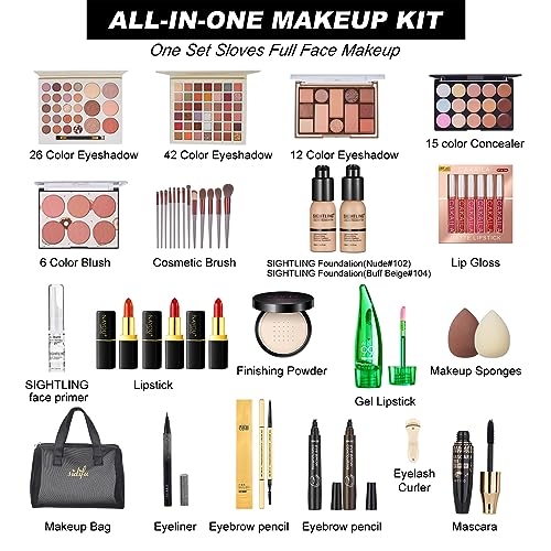 All in One Makeup Kit for Women Full Kit, Travel Makeup Kit, Makeup Gift Set for Women & Girls, Makeup Essential Bundle Include Foundation Eyeshadow Palette Lipstick Eyebrow Pencil Cosmetic Brush Set - Morena Vogue