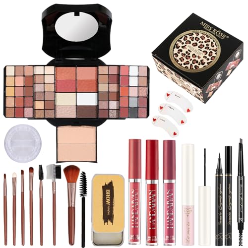 All in One Makeup Kit for Women, Includes 54 Color Eyeshadow Palette, Eyeliner, Mascara, Makeup Brushes, Liquid Lipstick, Eyebrow Soap (013-black) - Morena Vogue