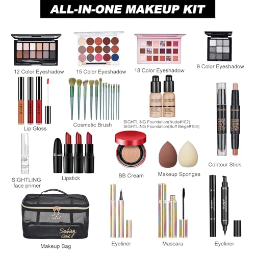 All In One Makeup Kit, Travel Makeup Kit, Makeup Kit for Women Full Kit, Makeup Gift Set for Women & Girls, Includes Foundation Eyeshadow Palette Lipstick Eyeliner Mascara Cosmetic Brush Set - Morena Vogue