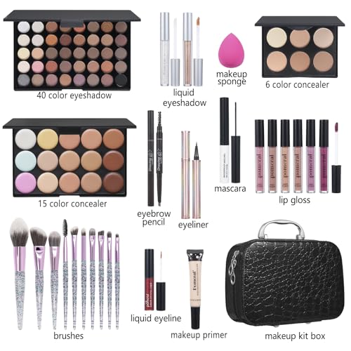 All In One Makeup Kit,Full Makeup Set For Wonmen Includes 40 Colors Eyeshadow Palette Lip Gloss Liquid Lipstick Make up Sponge Brushes Eyebrow Concealer With Makeup Bag - Morena Vogue