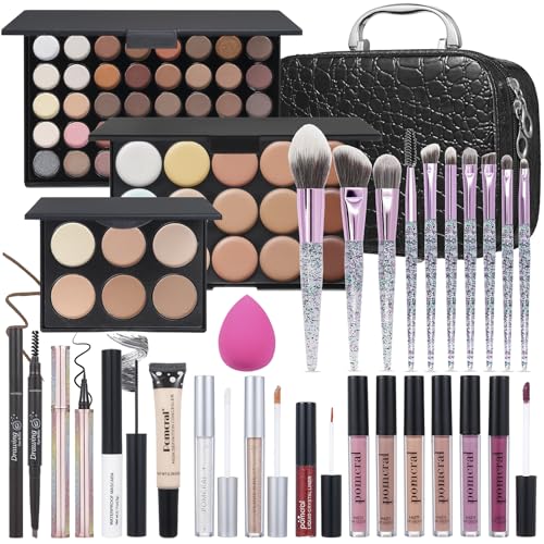 All In One Makeup Kit,Full Makeup Set For Wonmen Includes 40 Colors Eyeshadow Palette Lip Gloss Liquid Lipstick Make up Sponge Brushes Eyebrow Concealer With Makeup Bag - Morena Vogue